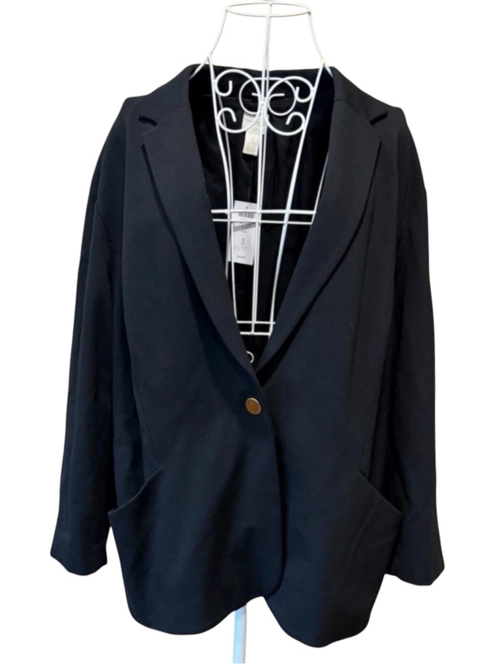Chico's Black Ponte Knit Blazer NWT Size 3 Plus 16 18 Stretch One Button